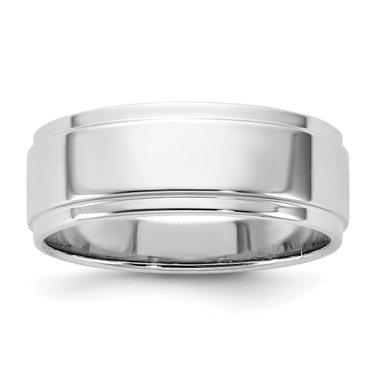14K White Gold 7mm Flat With Step Edge Band