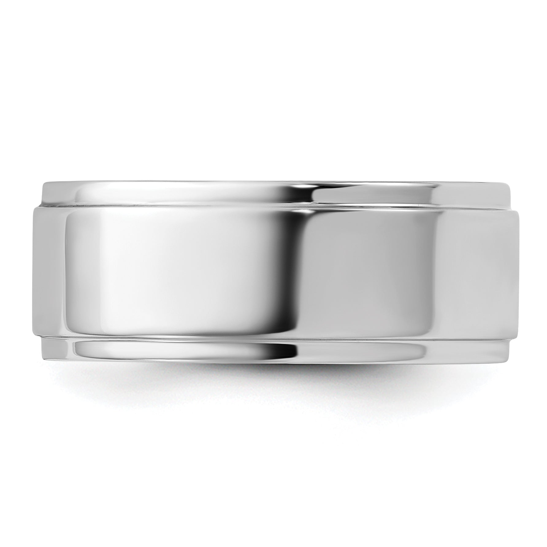 Solid 14K White Gold 8mm Flat with Step Edge Men's/Women's Wedding Band Ring Size 6