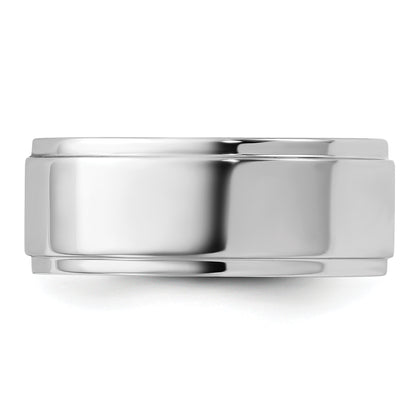Solid 14K White Gold 8mm Flat with Step Edge Men's/Women's Wedding Band Ring Size 6