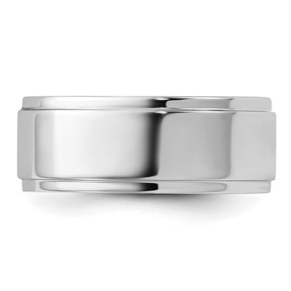 14k White Gold 8mm Flat with Step Edge Wedding Band Ring