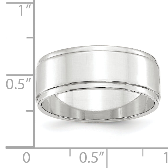 Solid 14K White Gold 8mm Flat with Step Edge Men's/Women's Wedding Band Ring Size 6