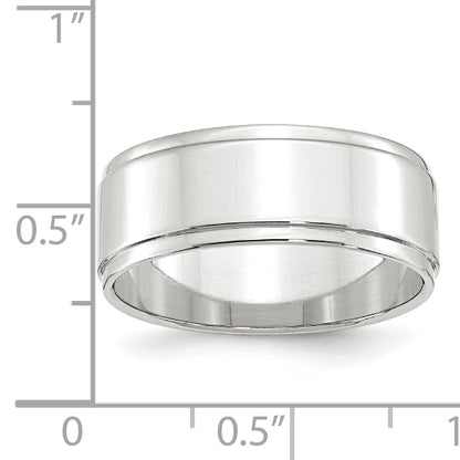 Solid 14K White Gold 8mm Flat with Step Edge Men's/Women's Wedding Band Ring Size 6