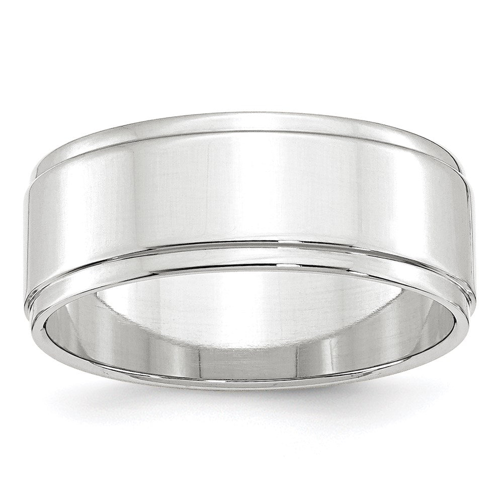 14k White Gold 8mm Flat with Step Edge Wedding Band Ring