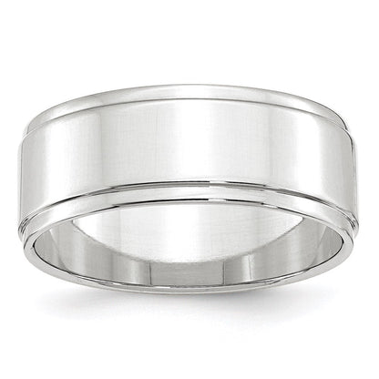 18k White Gold 8mm Flat with Step Edge Wedding Band Ring