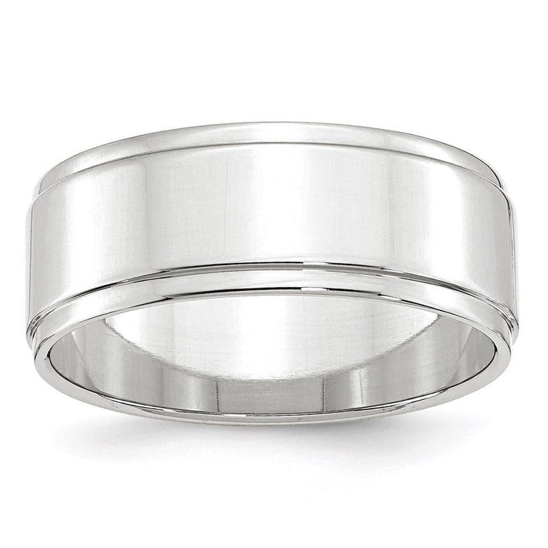18k White Gold 8mm Flat with Step Edge Wedding Band Ring
