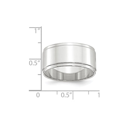 14k White Gold 10mm Flat with Step Edge Wedding Band Ring