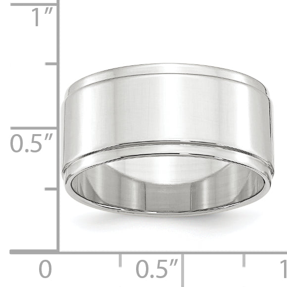 Solid 10K White Gold 10mm Flat with Step Edge Men's/Women's Wedding Band Ring Size 10