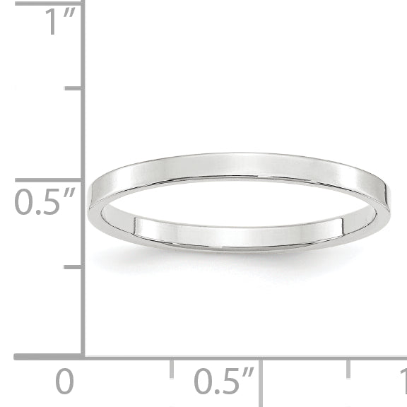 Solid 14K White Gold 2mm Light Weight Flat Men's/Women's Wedding Band Ring Size 5