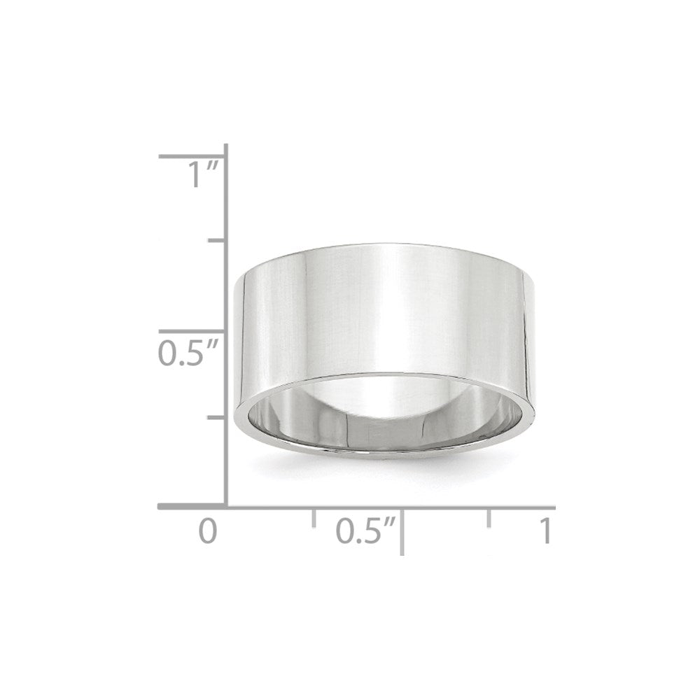 18k White Gold 10mm Lightweight Flat Wedding Band Ring