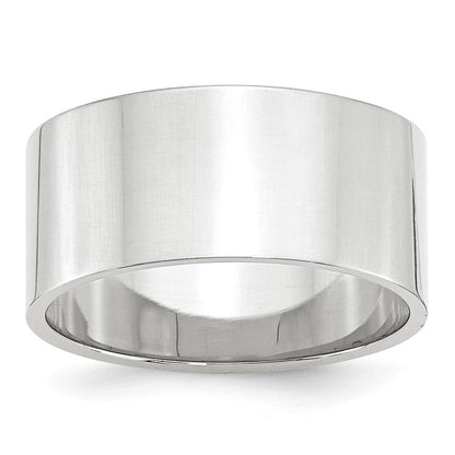 18k White Gold 10mm Lightweight Flat Wedding Band Ring