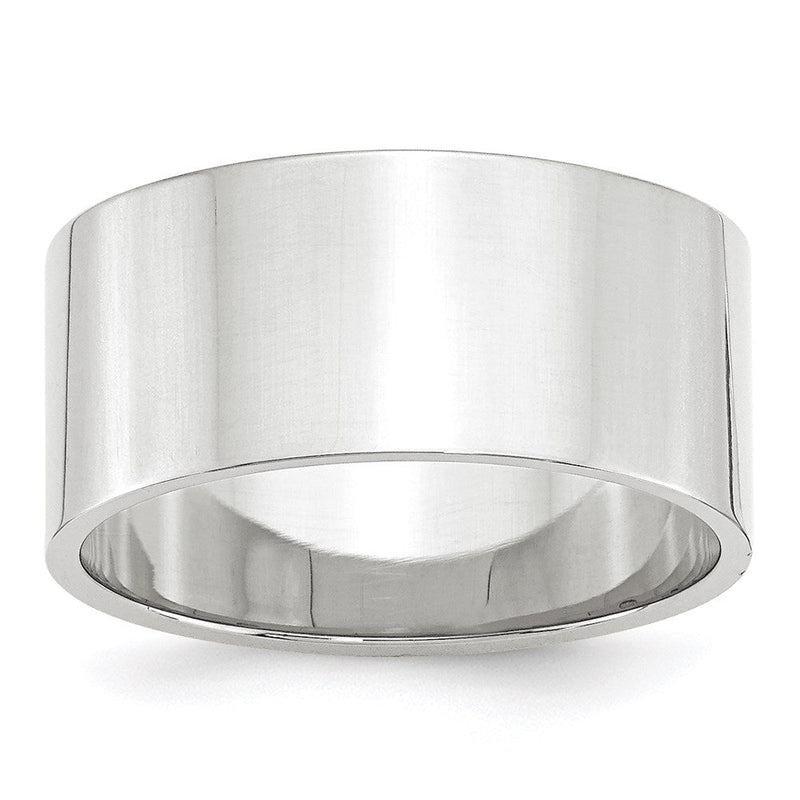 18k White Gold 10mm Lightweight Flat Wedding Band Ring