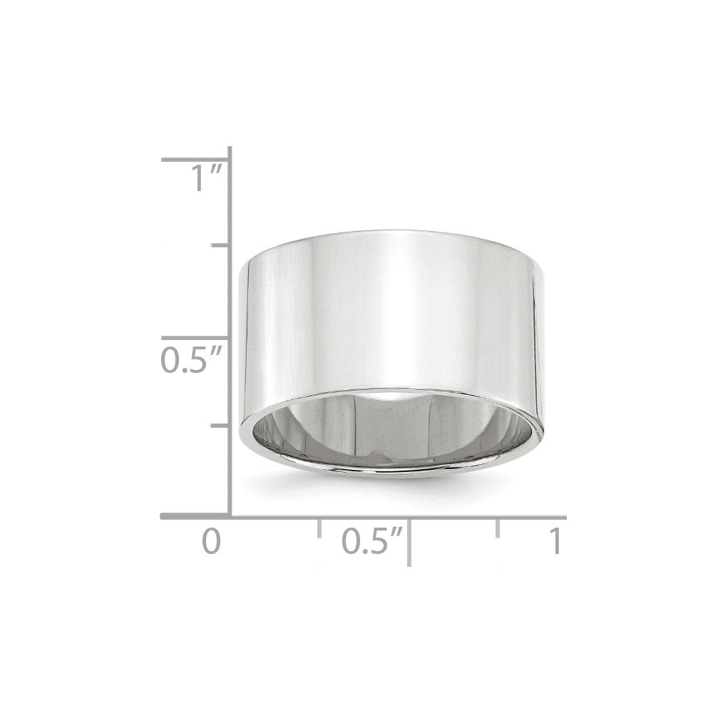 10k White Gold 12mm Lightweight Flat Wedding Band Ring