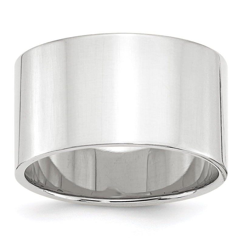 14k White Gold 12mm Lightweight Flat Wedding Band Ring
