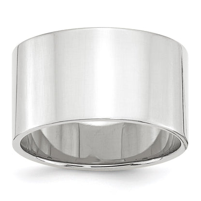 10k White Gold 12mm Lightweight Flat Wedding Band Ring