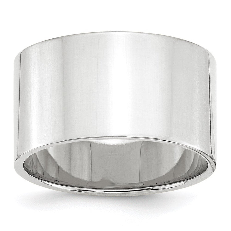 18k White Gold 12mm Lightweight Flat Wedding Band Ring