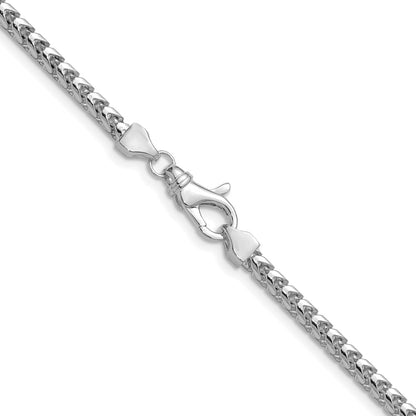 14K White Gold 3mm Franco With Fancy Lobster Clasp Chain Necklace