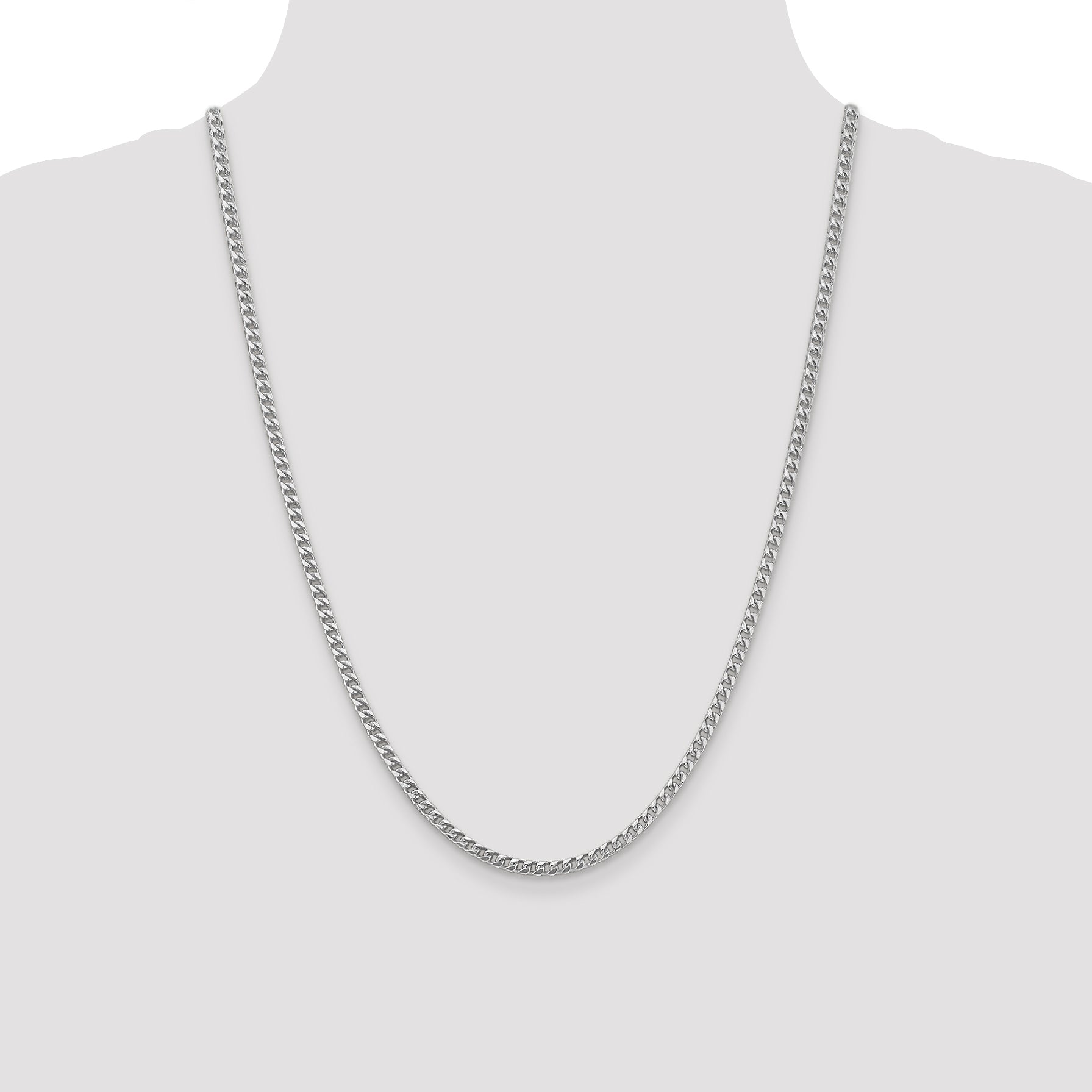 14K White Gold 24 Inch 3mm Franco With Fancy Lobster Clasp Chain Necklace