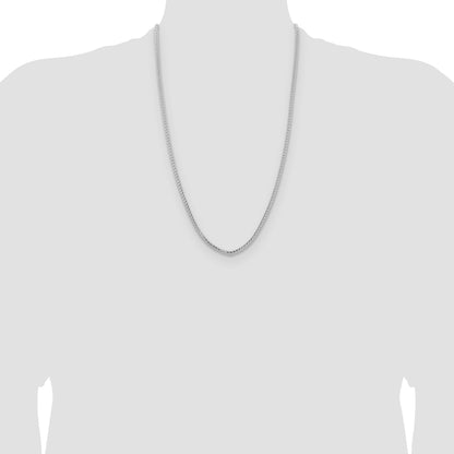 14K White Gold 26 Inch 3mm Franco With Fancy Lobster Clasp Chain Necklace