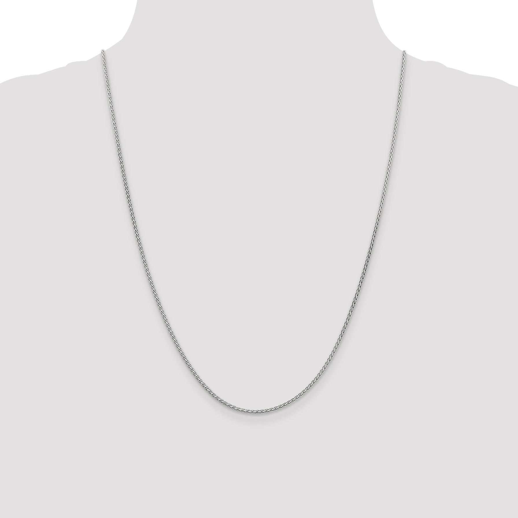 14K White Gold 24 Inch 1.9mm Flat Wheat With Lobster Clasp Chain Necklace