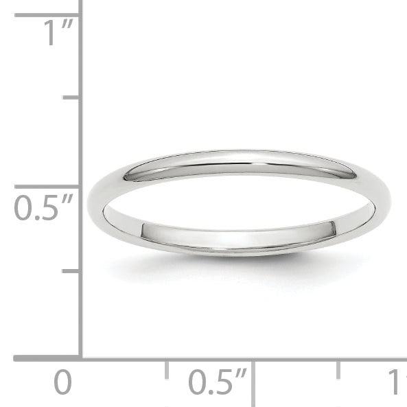 Solid 14K White Gold 2mm Half Round Men's/Women's Wedding Band Ring Size 9.5