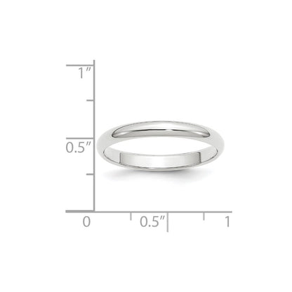 18k White Gold 3mm Half-Round Wedding Band Ring
