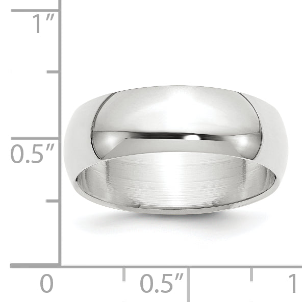 Solid 14K White Gold 7mm Half Round Men's/Women's Wedding Band Ring Size 14