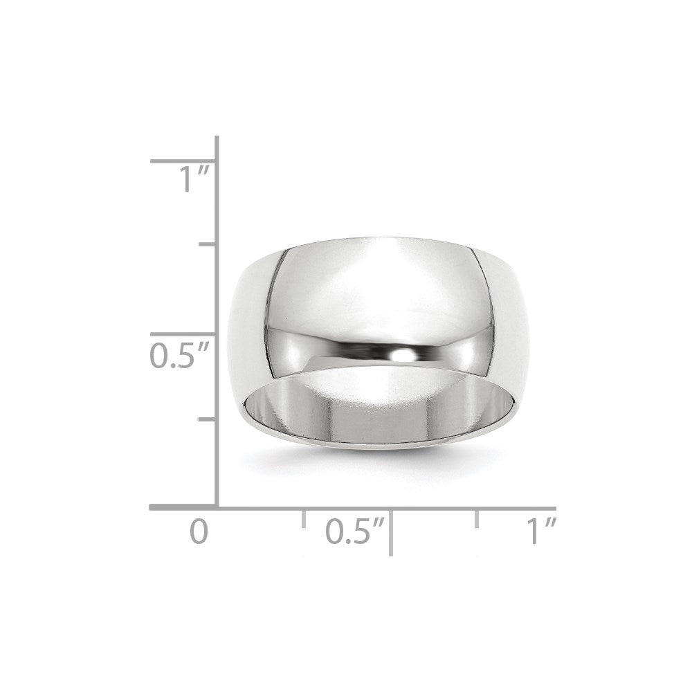 10k White Gold 10mm Half Round Wedding Band Ring