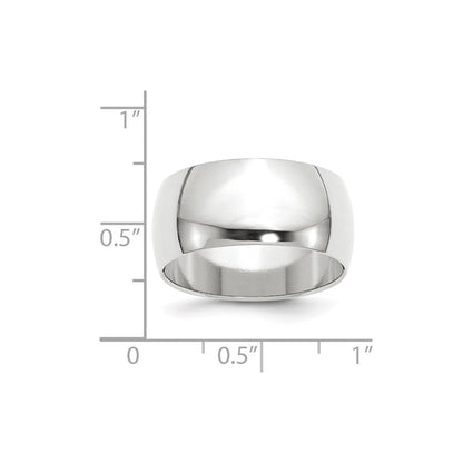 10k White Gold 10mm Half Round Wedding Band Ring