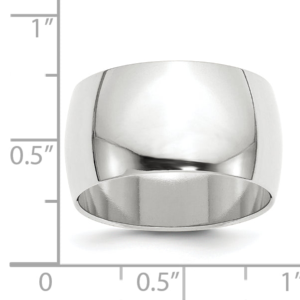 Solid 14K White Gold 12mm Half Round Men's/Women's Wedding Band Ring Size 6.5