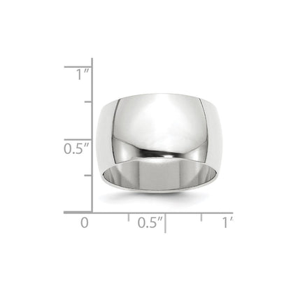 10k White Gold 12mm Half Round Wedding Band Ring
