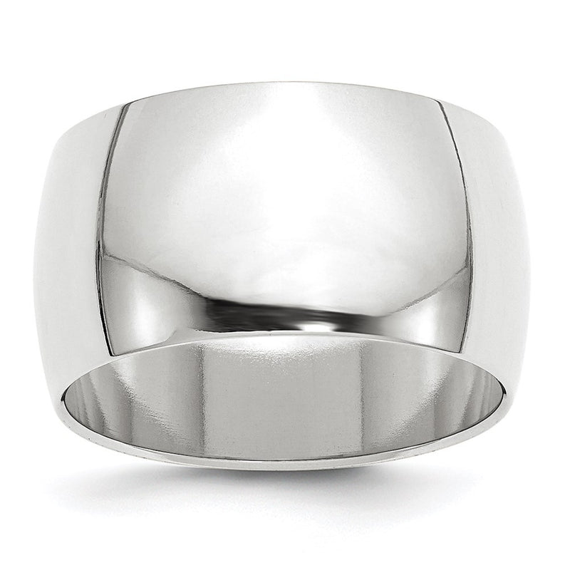 10k White Gold 12mm Half Round Wedding Band Ring