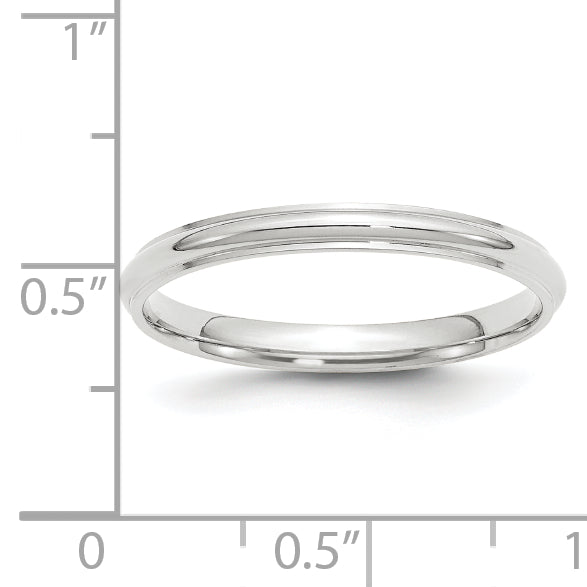 Solid 14K White Gold 2.5mm Half Round with Edge Men's/Women's Wedding Band Ring Size 10