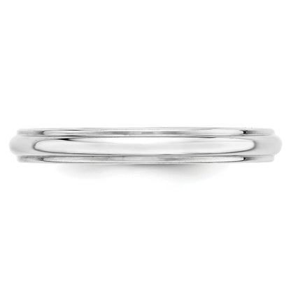 Solid 14K White Gold 3mm Half Round with Edge Men's/Women's Wedding Band Ring Size 10