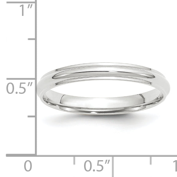 Solid 14K White Gold 3mm Half Round with Edge Men's/Women's Wedding Band Ring Size 10