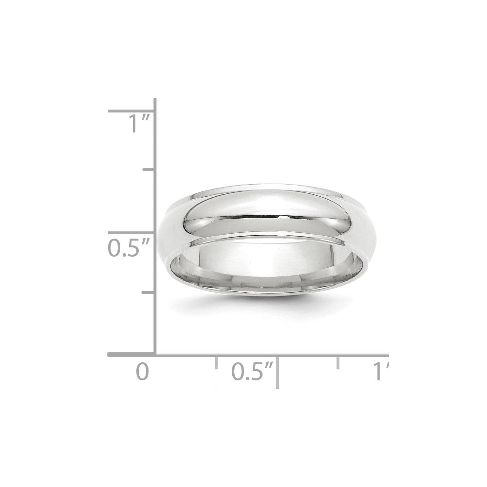 18k White Gold 6mm Half Round with Edge Wedding Band Ring