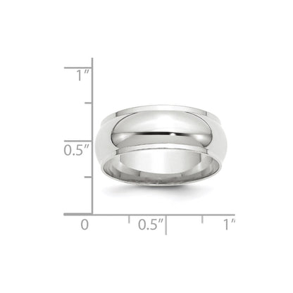 10k White Gold 8mm Half Round with Edge Wedding Band Ring