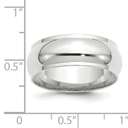 Solid 14K White Gold 8mm Half Round with Edge Men's/Women's Wedding Band Ring Size 11