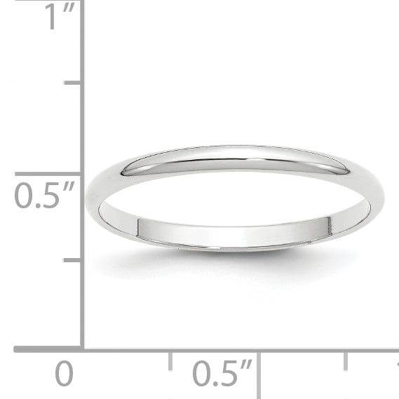 10K White Gold 2mm Lightweight Half Round Wedding Band Size 13.5