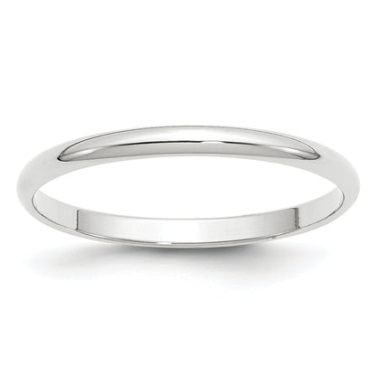10K White Gold 2mm Lightweight Half Round Wedding Band Size 13.5