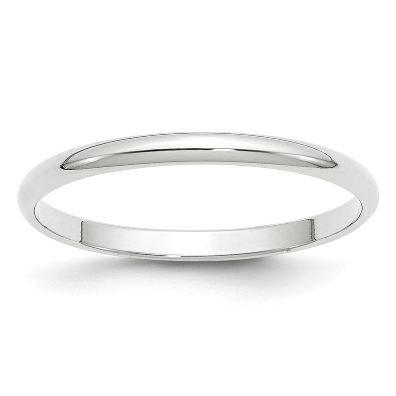 14k White Gold 2mm Lightweight Half Round Wedding Band Ring