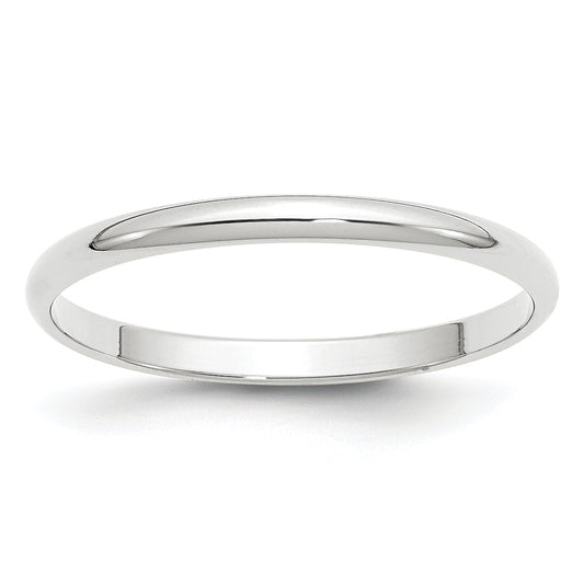 10K White Gold 2mm Lightweight Half Round Wedding Band Size 9.5