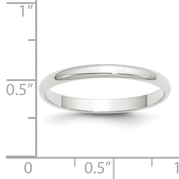 10K White Gold 2.5mm Lightweight Half Round Wedding Band Size 11