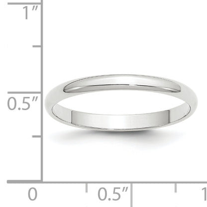 10K White Gold 2.5mm Lightweight Half Round Wedding Band Size 11