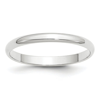 10K White Gold 2.5mm Lightweight Half Round Wedding Band Size 13