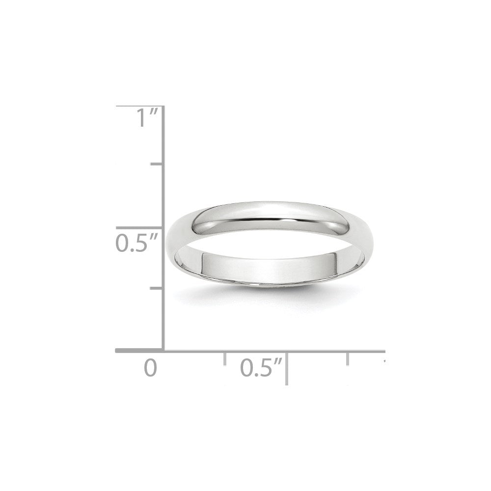 18k White Gold 3mm Lightweight Half Round Wedding Band Ring