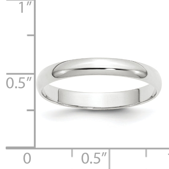 10K White Gold 3mm Lightweight Half Round Wedding Band Size 7.5