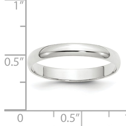 10K White Gold 3mm Lightweight Half Round Wedding Band Size 7.5