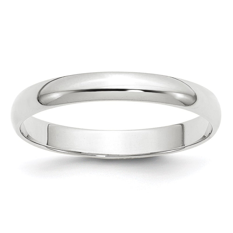 14k White Gold 3mm Lightweight Half Round Wedding Band Ring