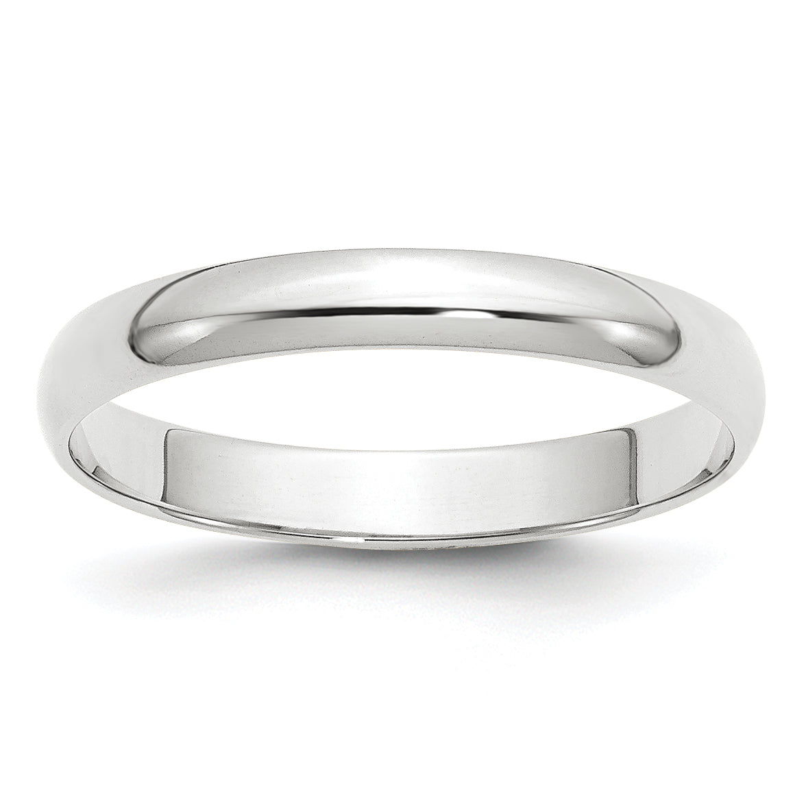 10K White Gold 3mm Lightweight Half Round Wedding Band Size 7.5