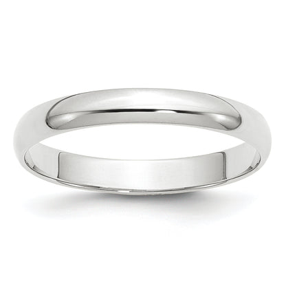 10K White Gold 3mm Lightweight Half Round Wedding Band Size 7.5